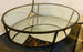 Oval Antiqued Metal Coffee / Low Table with Glass Top