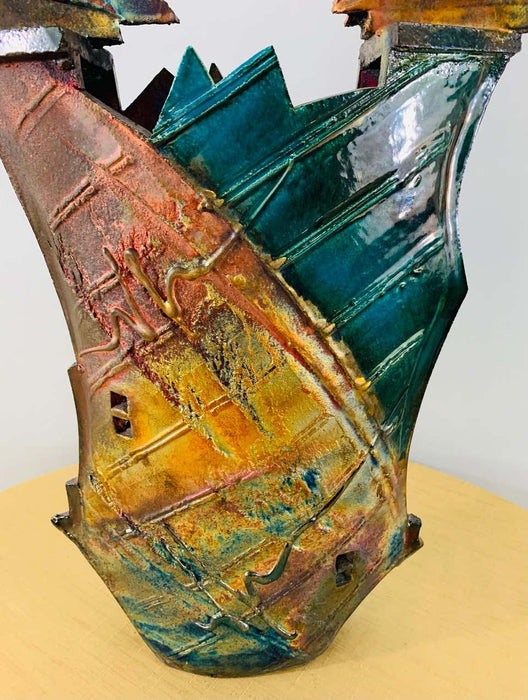 A Brutalist Glazed Pottery Vase or Sculpture