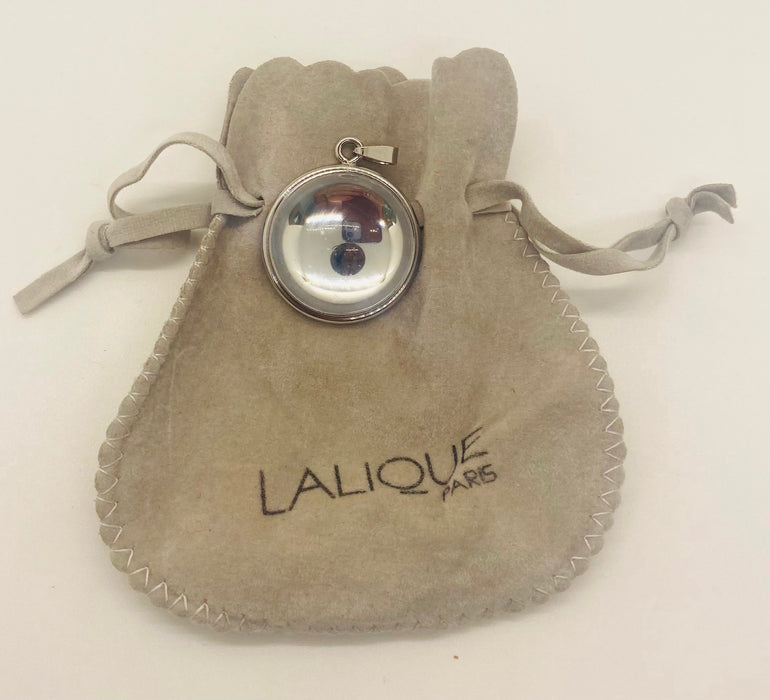 Lalique Round Crystal Cabochon Pendant in Silver Frame