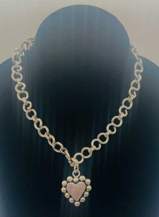 Vintage Brenda Shoenfeld Mexico Heart Pendant & Chocker Necklace Sterling Silver