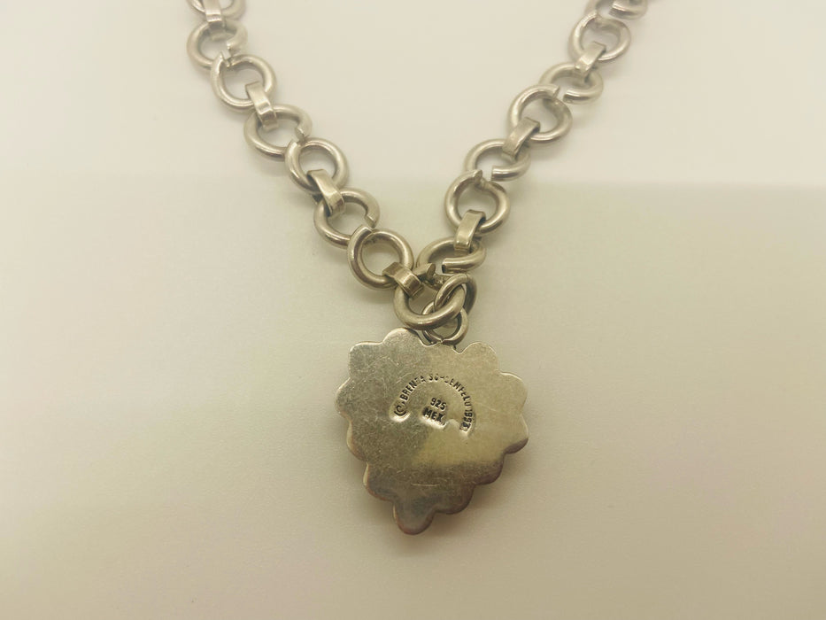 Vintage Brenda Shoenfeld Mexico Heart Pendant & Chocker Necklace Sterling Silver