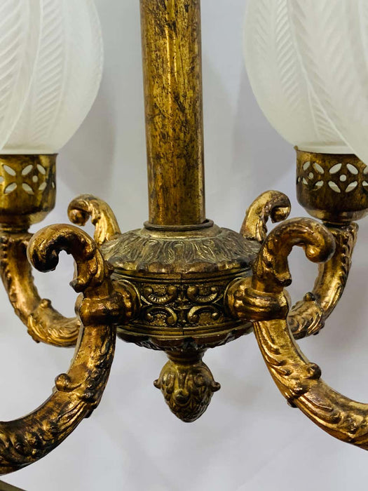 A French Victorian Gasolier Bronze Chandelier or Fixture with Original Shades