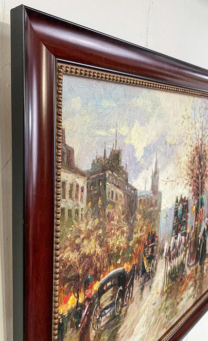 Mid Century Cityscape Oil on Canvas Painting, Framed and Signed