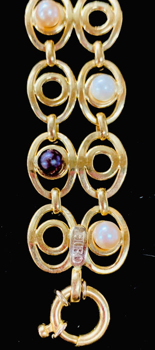 Italian Art Deco 18-Karat Yellow Gold and Pearls Bracelet