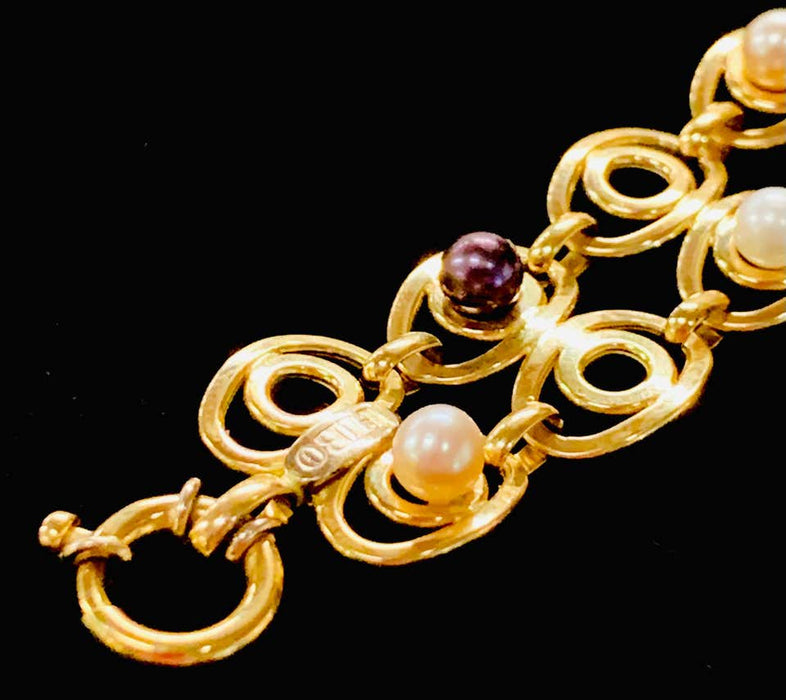 Italian Art Deco 18-Karat Yellow Gold and Pearls Bracelet