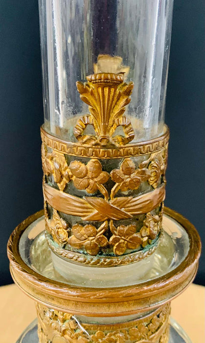 Antique Monumental Floriform Art Glass Glass Brass Mounted Vase