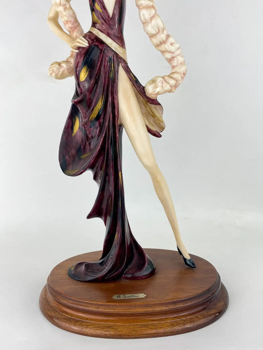 Art Deco Style Amilcare Santini Lady Alabaster Sculpture