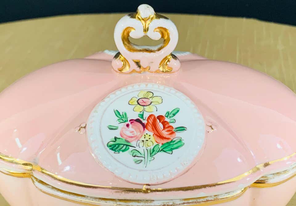 Vintage Italian Porcelain Pink Jewelry Box