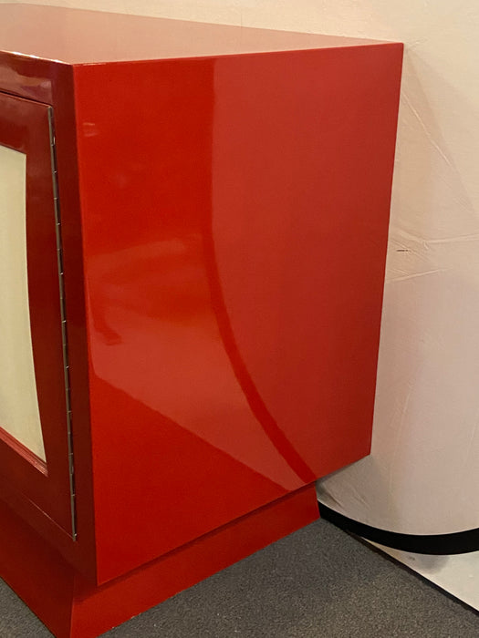 A Parzinger Style Cabinet, Commode or Server Lacquered in Red and White
