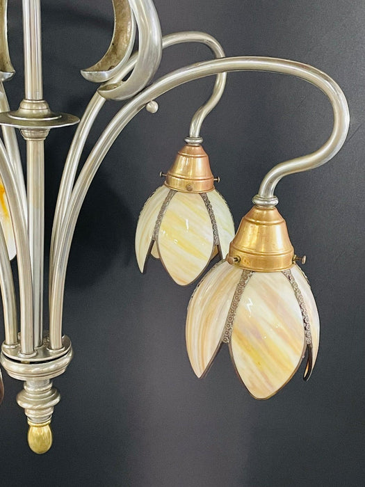 French Art Deco Chandelier with Tulip Style Shades, 5 Arms