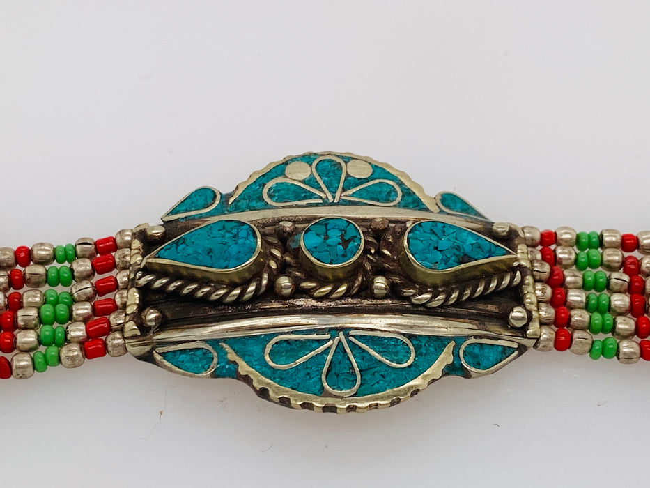 Vintage Moroccan Tribal Turquoise and Silver Bracelet 1950's