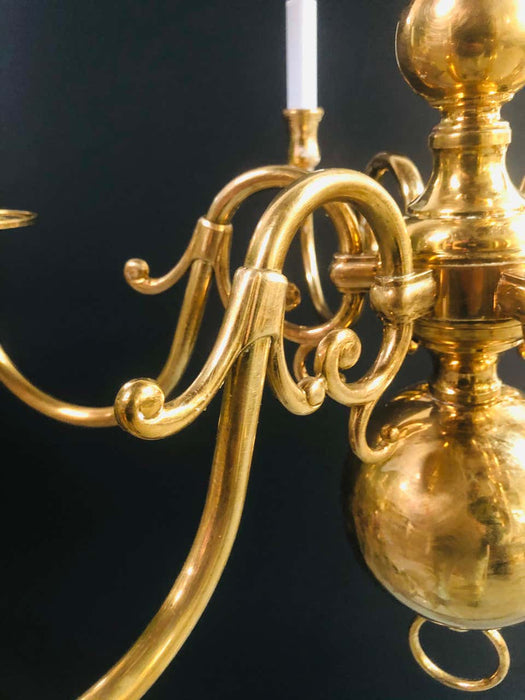 English Georgian Style Brass Six-Arm Chandelier