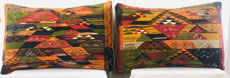 Tribal Wool Vintage Kilim Cushions, a Pair