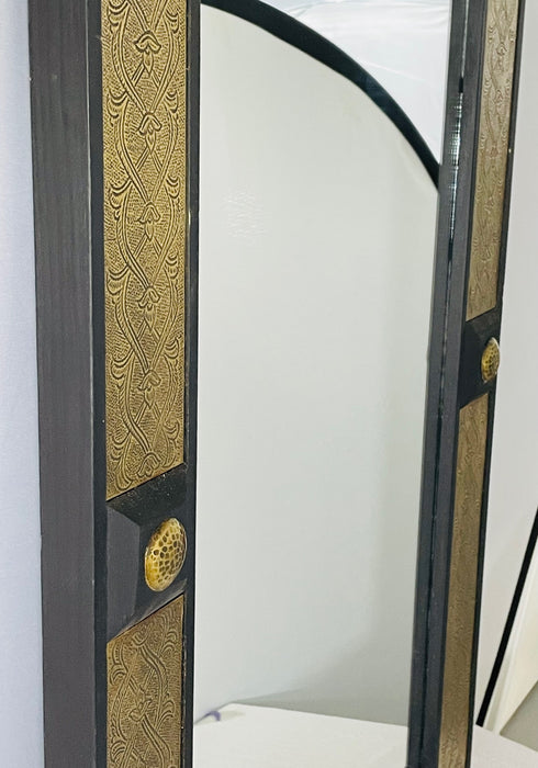 Hollywood Regency Style Moroccan Mirror in Brass and Wood Frame