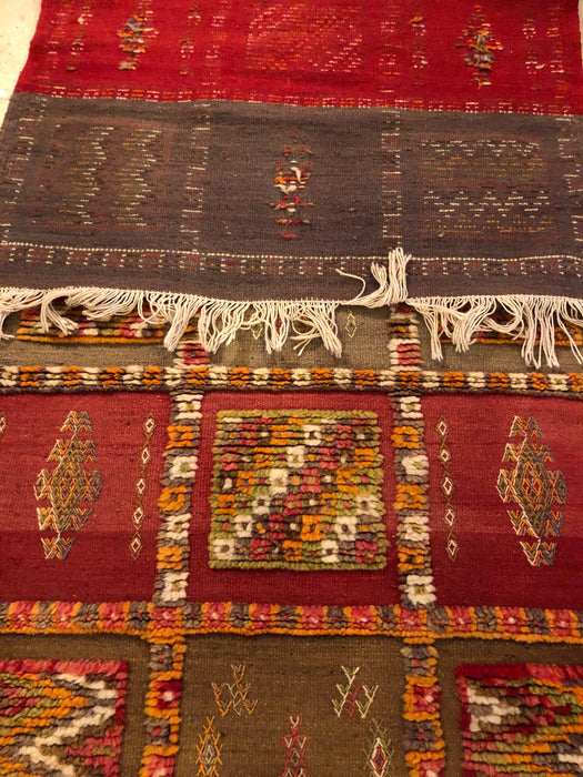 Berber Tribal Moroccan Mustard, Pink and Beige Wool Runner  Rug