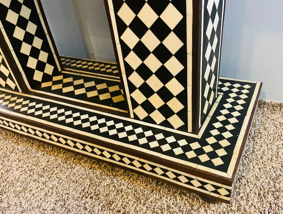 Mid-Century Modern Style Black & White Console Table & Mirror in Diamond Pattern