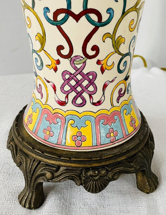 Vintage Hand Painted Porcelain Table Lamp, a Pair