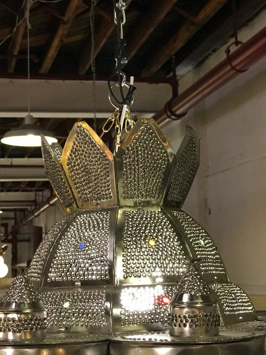 Silver Metal Handmade Jeweled Art Deco Lantern Form Light Fixture