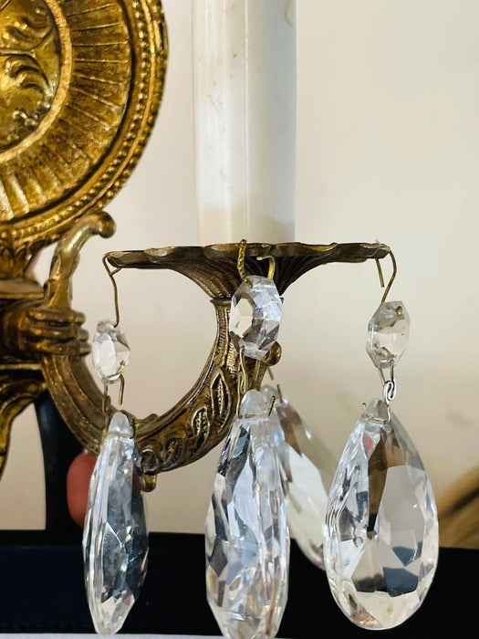 English Neoclassical Style Bronze and Crystal Wall Sconce, a Pair