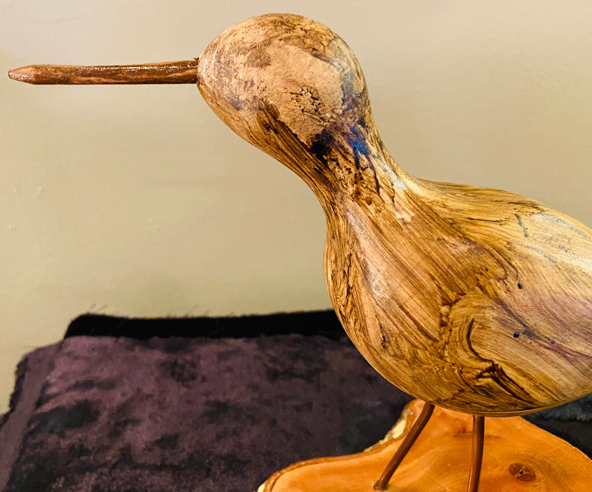 Pair of Hand Carved Wood Birds on a Wooden Base