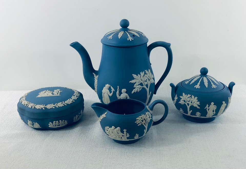 Wedgwood Blue Jasperware Tea Set , 4 Pieces