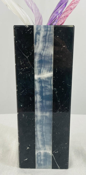 Modern Marble Vase in Black and White in Lucite Tulips
