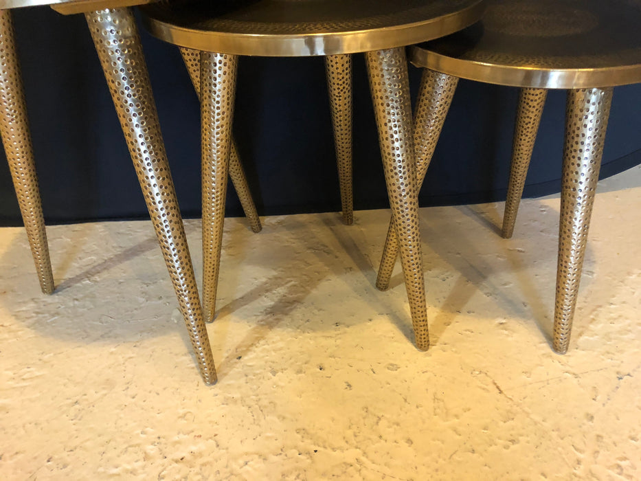 A Nest of Three Mid Century Modern Style Brass Nest of Tables or End Tables