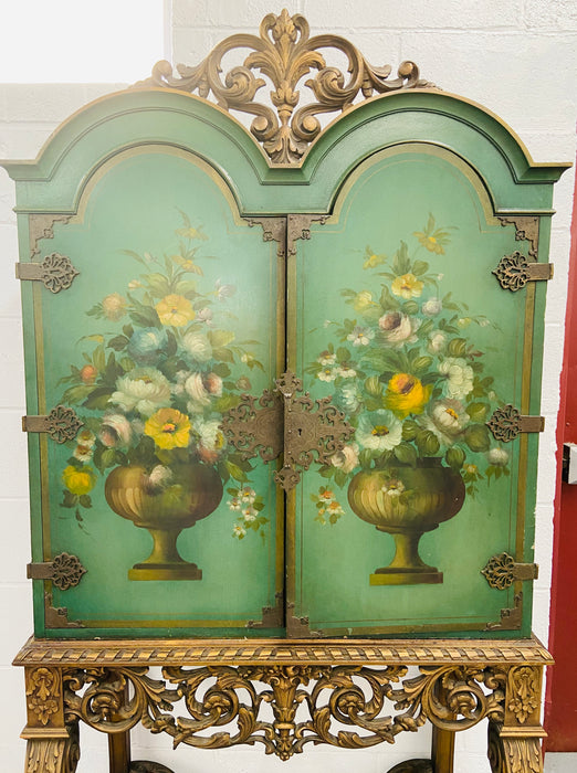 An English Two Door Floral Paint and Gilt Decorated Radio Cabinet