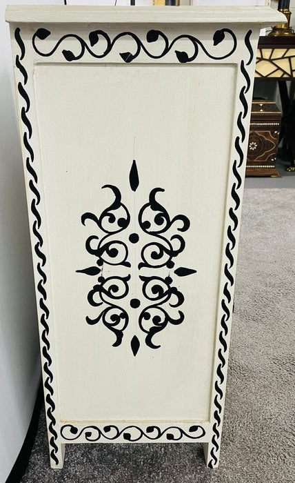 Vintage Moroccan Hand Painted Nightstand or End Table in Black & White, a Pair