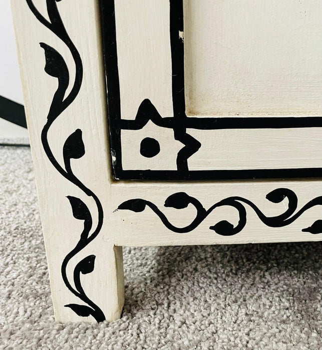 Vintage Moroccan Hand Painted Nightstand or End Table in Black & White, a Pair