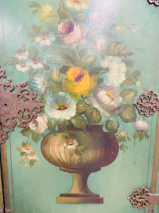 An English Two Door Floral Paint and Gilt Decorated Radio Cabinet