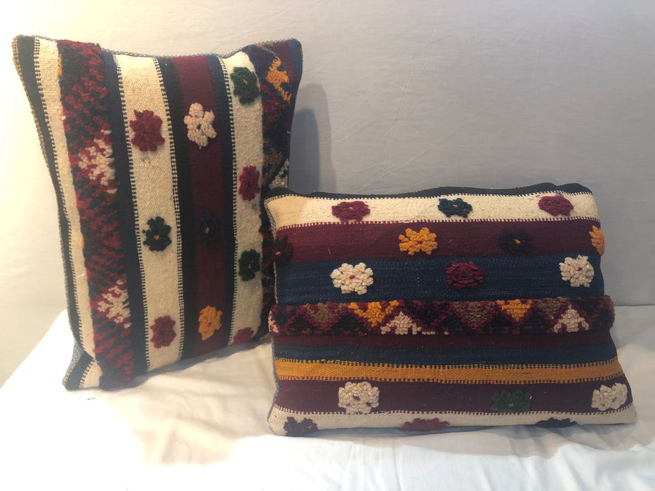 Pair of Tribal Wool Vintage Kilim Cushions