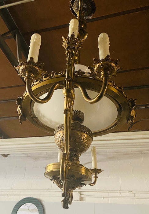 French Victorian Bronze Gas Light Chandelier
