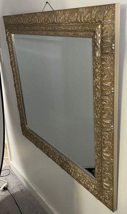 French Regency Style Mirror in Silver/Champagne Tone With Beveled Glass