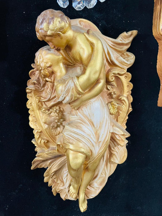 Italian Neoclassical Style Framed Man and Woman Kissing Statue / Sconce, a Pair