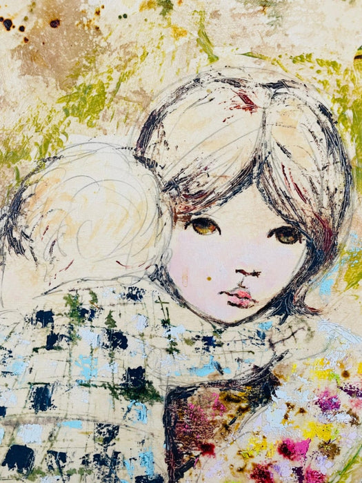 Mid Century Portrait of Woman Carrying a Child Signed Heffner