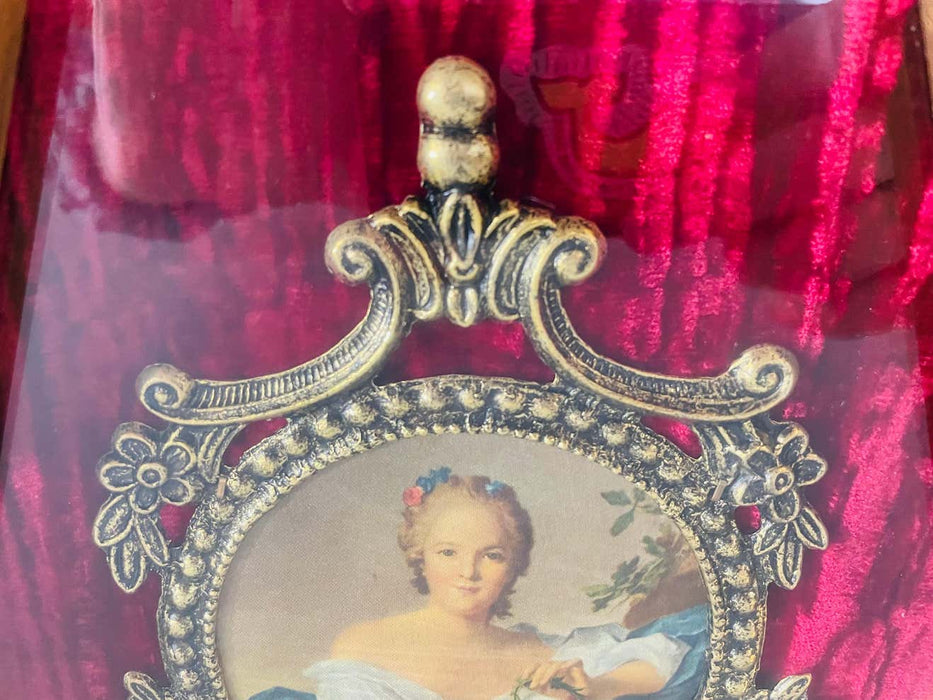 Antique French School Round Lady Portrait on Canvas Plaque