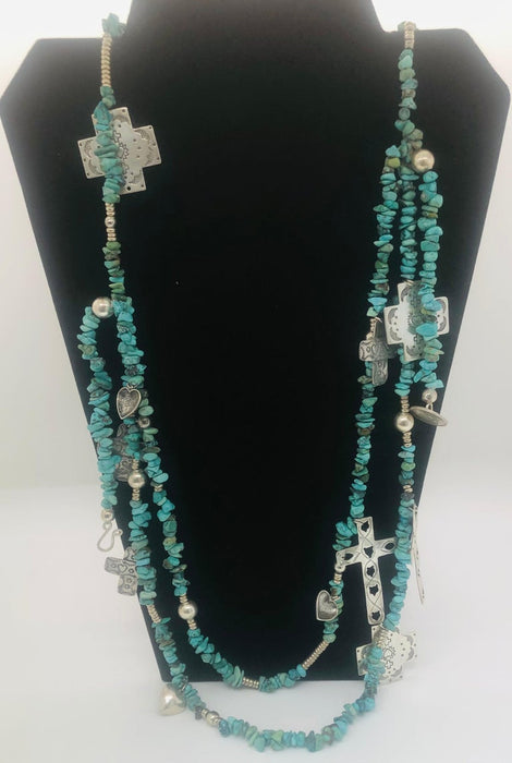 Rare T Foree Sterling Silver Cross Pendants & Navajo Turquoise Necklace