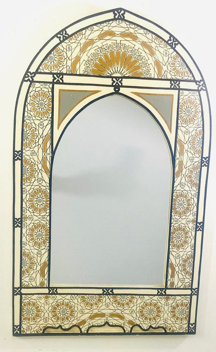 Moroccan Bohemian Style White and Gold Arch Shape Wall, Table or Vanity Mirror