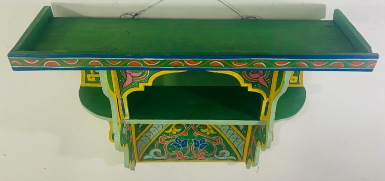 Vintage Green Moroccan Boho Chic Spice Shelf or Rack, a Pair
