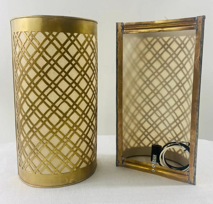 Mid-Century Modern Style Brass Diamond Design Wall Sconce, a Pair