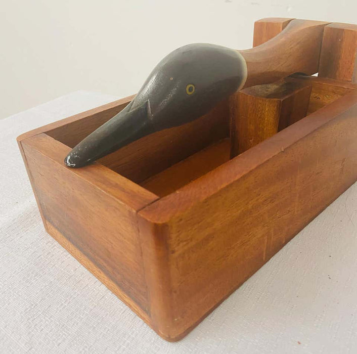 1980s Vintage Hand Carved Wooden Nut Cracker Bird Box