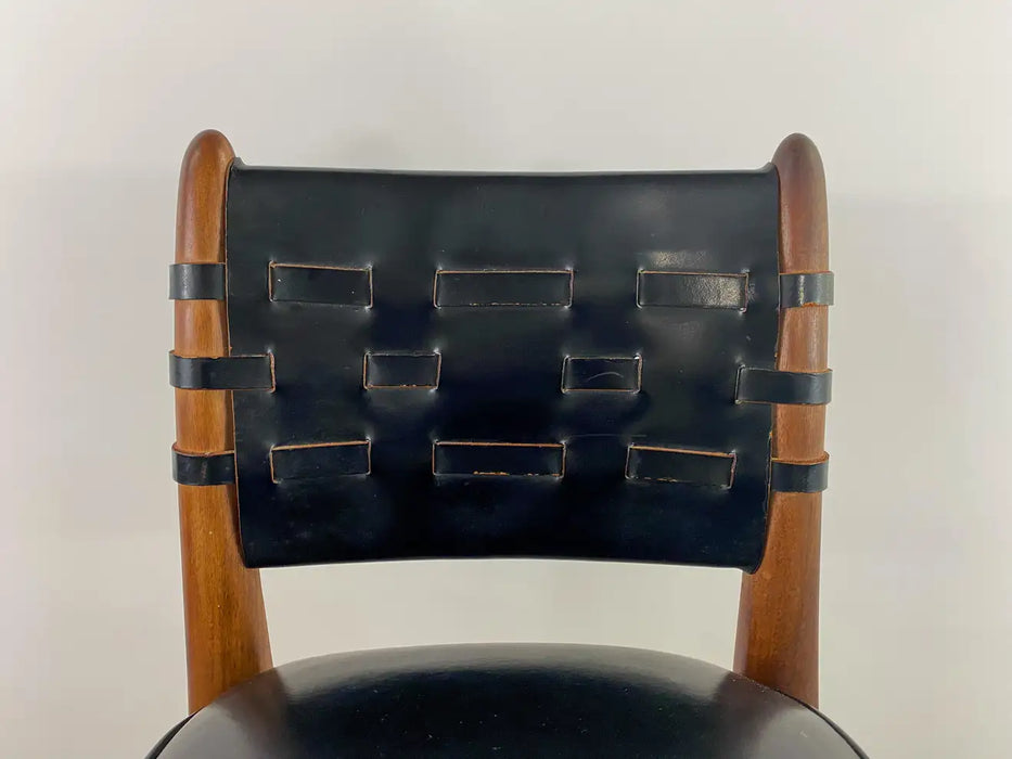 Mid-Century Modern Chairmasters Leather Webbed Bar or Counter Stool, Set of 3