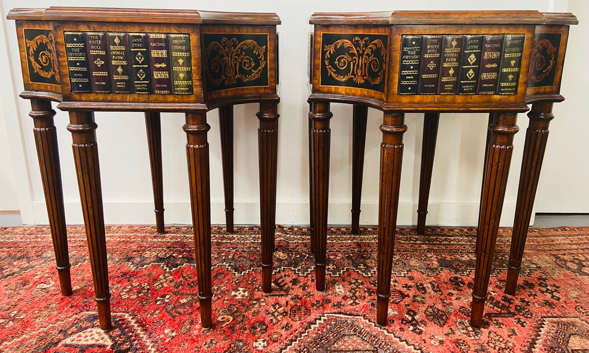 Regency Style Maitland Smith Mahogany and Leather Library Book Table, a Pair