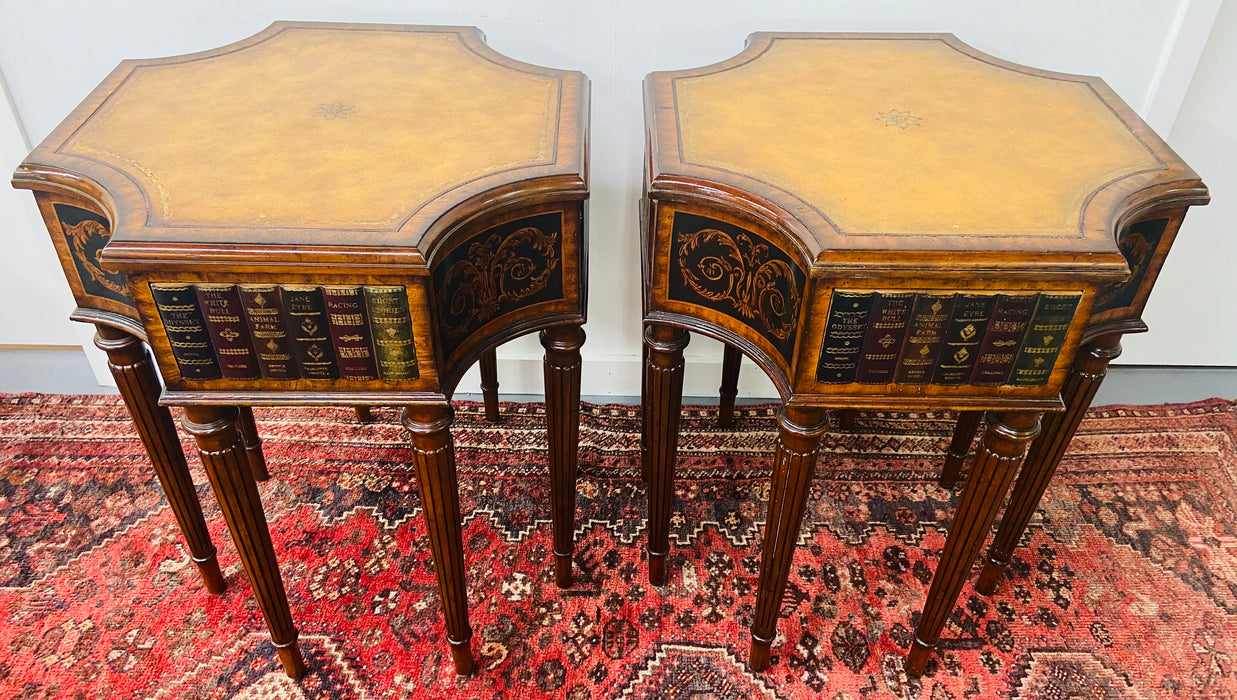 Regency Style Maitland Smith Mahogany and Leather Library Book Table, a Pair