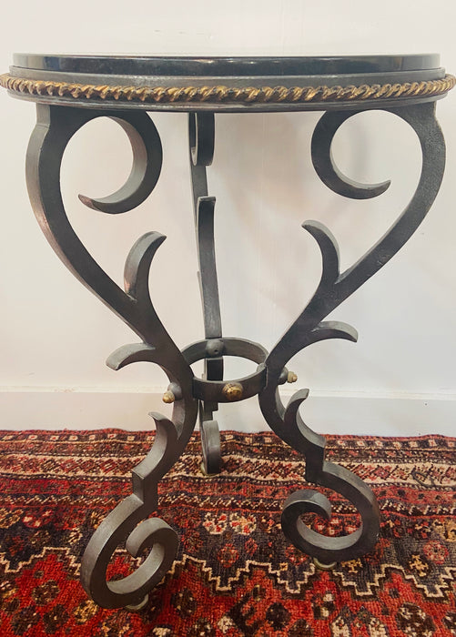 French Black Gueridon Table with Cast Iron Scroll Legs