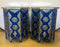 Pair of Large Moroccan Silver Metal and Brass Inlaid Side Tables in Blue Majorelle