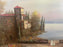 Large Landscape Castle on a Lake Oil on Canvas Painting Signed Garvin