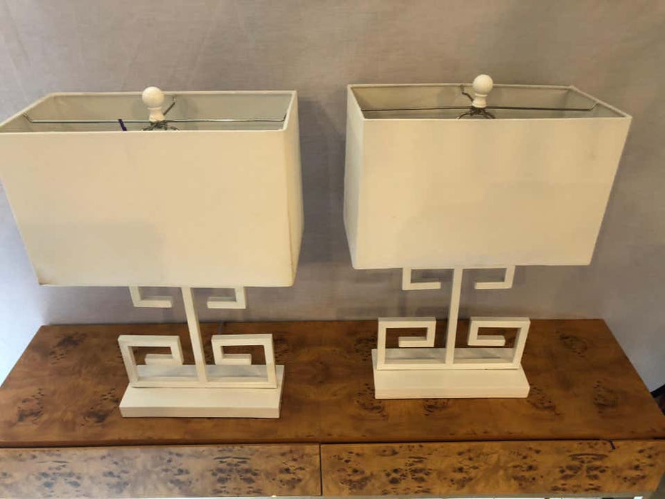 Pair of White Modern Art Deco Style Table Lamps With Shades by Safavieh