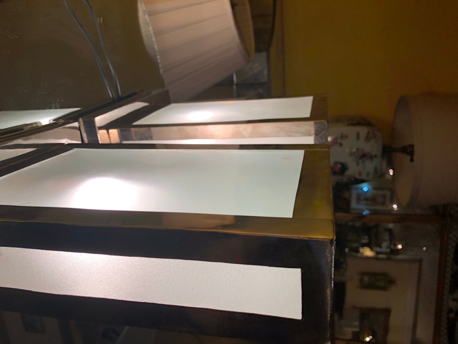 Rectangular  Modern Silver Metal Table Lamps - A Pair
